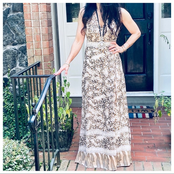 #01 Gorgeous Wrap Brown snakeskin print Maxi Dress - Picture 7 of 9